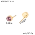 Minimalist gold-plated stainless steel earrings featuring pink round-cut zircon stones - October Light Pink