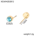 Minimalist gold stainless steel geometric stud earrings with 0.39cm blue crystal inlay - December Lake Blue (Blue Topaz/Zircon Color)