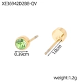 Minimalist gold round stud earrings with faceted green gemstone and 1.0cm needle - August Light Green (Peridot Color)