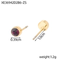 Minimalist golden geometric stud earrings with deep purple faceted round gemstones - June Dark Purple