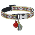 Elegant colorful jacquard woven cat collar with a vibrant red bell and tassel - Army Green Diamond Pattern