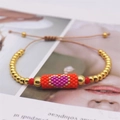 Handmade Miyuki bead bracelet with pink heart pattern and golden steel beads - Orange Red