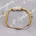 Handmade Miyuki bead bracelet with golden heart pendant and adjustable drawstring cord - Clear White