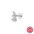 S925 sterling silver triple marquise leaf cartilage stud with heart flat back screw - Single White Gold #2 (Three Marquise Leaf)
