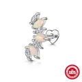 S925 sterling silver ear stud with marquise opal stones and clear cubic zirconia - Single White Gold #5 (Curved Opal Zirconia)