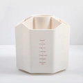 Cream-white multi-grid desk organizer with round central slot and study hard print - White Pen Holder