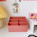 Pink multi-compartment plastic desk organizer with 5 stepped slots for pens and brushes - Partitioned 5-Grid Style / Rose Red Storage Box