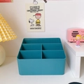 Peacock blue desktop storage box with 5 compartments for pens and makeup brushes - Partitioned 5-Grid Style / Lake Blue Storage Box