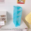 Blue translucent 4-slot tilted desktop stationery organizer and pen holder - Slim Slanted 4-Grid Style / Macaron Light Blue