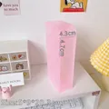 Pink translucent desktop organizer with four slanted compartments for stationery storage - Slim Slanted 4-Grid Style / Macaron Light Pink