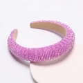 Detail of purple and pink beaded wide headband with crystal sequins on soft fabric - Purple