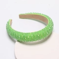 Handmade emerald green crystal beaded headband with thick padded design for women - Green