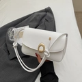 Borsa a tracolla in ecopelle bianca con chiusura a ferro di cavallo dorata e nodo - Bianco Sporco