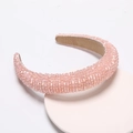Handmade light pink beaded headband with sparkling crystals and padded sponge interior - Pink