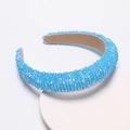 Light blue crystal beaded headband with thick sponge padding and knotted style - Lake Blue