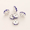 Blue rhinestone spacer beads with silver wavy metal base for DIY jewelry making - Wavy Royal Blue