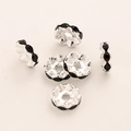 DIY jewelry wavy rondelle beads with black rhinestones in silver plated metal finish - Wave Black