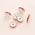 Silver spacer beads with red crystals for DIY jewelry bracelet and necklace making - Wavy Orange Red