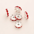 Silver-plated rondelle spacer beads with red crystal rhinestones for DIY jewelry making - Wavy Red