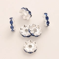 Silver wavy spacer beads with dark blue rhinestones for DIY jewelry making - Wavy Light Blue