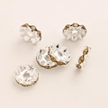 Silver flower spacer beads with amber rhinestones for DIY jewelry making - Wavy Crystal Yellow