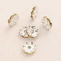 Silver flower spacer bead with amber rhinestones for DIY bracelet jewelry making - Wavy Champagne