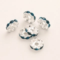 Silver alloy wavy spacer beads with dark blue rhinestones for DIY jewelry making - Wavy Dark Blue