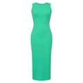 Sleeveless bright green knitted maxi dress with ribbed texture and classic round neck - S / Green