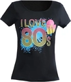 Dettaglio della stampa vintage I LOVE 80S e cuore rosa sulla maglietta nera in maglia - S / Regolare / Nero