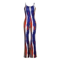 Women's vintage bell-bottom jumpsuit with abstract blue and orange vertical stripes - S / Blue