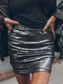 Slim fit metallic silver sequin mini skirt with ruched detail for a chic summer look - XS / Dark Gray