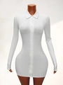 Vestido ajustado blanco de manga larga con botones y cuello cuadrado para mujer - S / Blanco