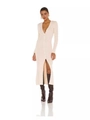 Abito midi in maglia beige a costine con scollo a V, maniche lunghe e bottoni frontali - S / Albicocca