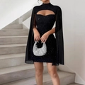 Sparkly black mini dress with lantern tulle sleeves and cutout detail on the neckline - S / Black