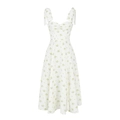 Detail of floral chiffon maxi dress with tie-up straps, heart neckline and side slit - Green Floral