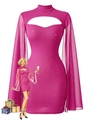 Glitzerndes rosa Minikleid mit Schlüssellochausschnitt und transparenten Cap-Ärmeln - Fuchsia