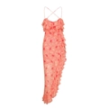Rosa geblümtes Maxikleid aus Chiffon mit Schlitz, Kreuzträgern und Rüschendetails - S / Rosa Orange Floral