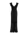 Detail of elegant black V-neck chiffon dress featuring layered ruffles and translucent hemline - S / Black