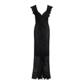 Vestido largo negro elegante sin mangas de gasa con abertura de volantes y detalle semitransparente - S / Negro