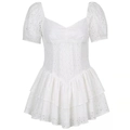 Abito corto bianco in pizzo sangallo con maniche a sbuffo e vita stile corsetto - XL / Bianco