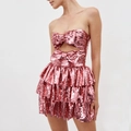 Abito a fascia rosa con paillettes, fiocco cut-out e gonna a balze per feste - Rosa chiaro