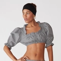 Top corto a quadretti vichy con maniche a sbuffo e bottoni decorativi in bianco e nero - S / Quadri bianco e nero