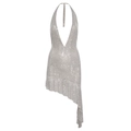 Robe courte dos nu argentée pailletée avec décolleté en V profond et ourlet asymétrique - S / Argenté