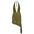 Robe dos nu vert olive dorée avec décolleté en V profond et paillettes métalliques - S / Vert