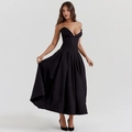 Elegantes schwarzes trägerloses Abendkleid mit Korsett-Oberteil und weitem Maxirock - S / Schwarz