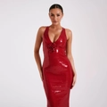 Vestido de fiesta con lentejuelas rojas, detalle de rosa 3D y abertura alta lateral - S / Rojo