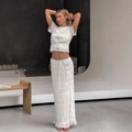 Witte tweedelige set met gesmokte crop top en maxi-maxi-rok met ruches voor dames - XS / Abrikoos
