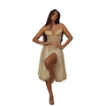 Elegantes champagnerfarbenes Tüllkleid mit handgefertigten 3D-Blumen und Kreuzträgern - S / Hellgelb