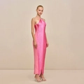 Hot pink halter neck fringe maxi dress with open back and tassels for party - S / Bright Pink