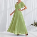 Détail d'une robe verte avocat à col en V avec pois 3D et manches à volants élégantes - S / Vert